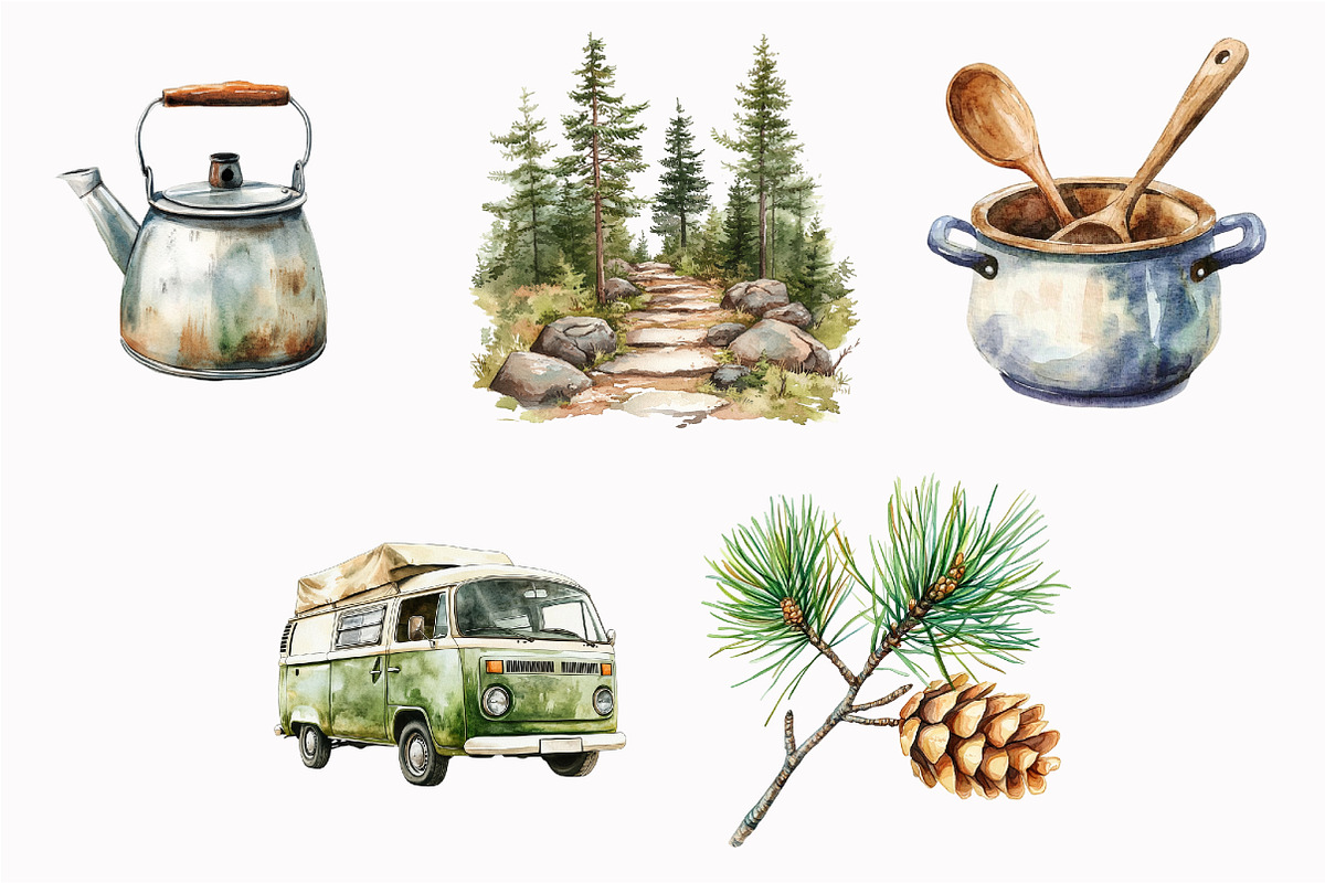 Watercolor Camping Clipart, a Seasonal Illustration by Design Market (Photo 4 of 4)