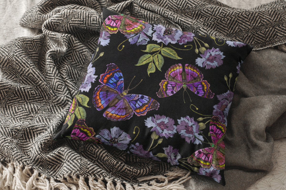 Blue flowers and butterflies, a Pattern Graphic by Matrioshka (Photo 5 of 9)