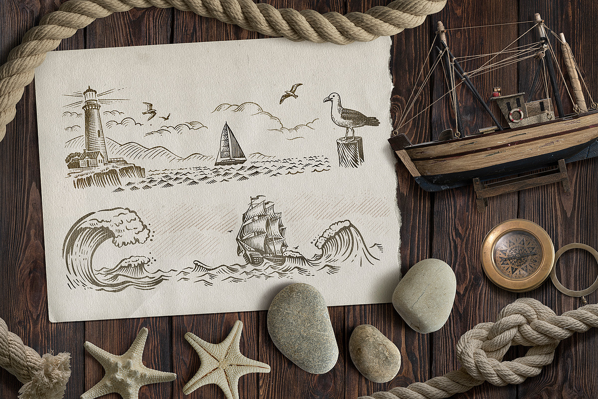 Nautical. Mockups, vector, textures., a Texture Illustration by bioraven (Photo 2 of 26)