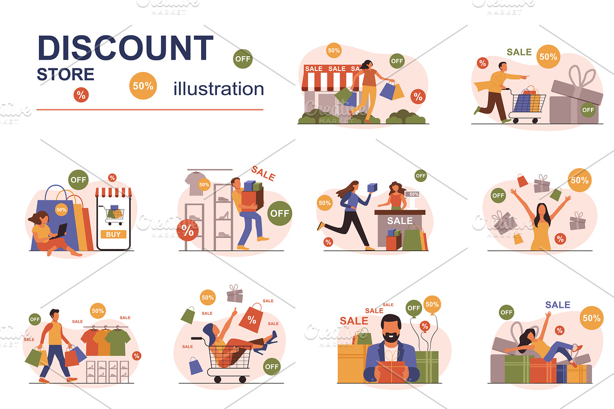 Discount Store Vector Illustrations, a Templates & Theme by alexdndz
