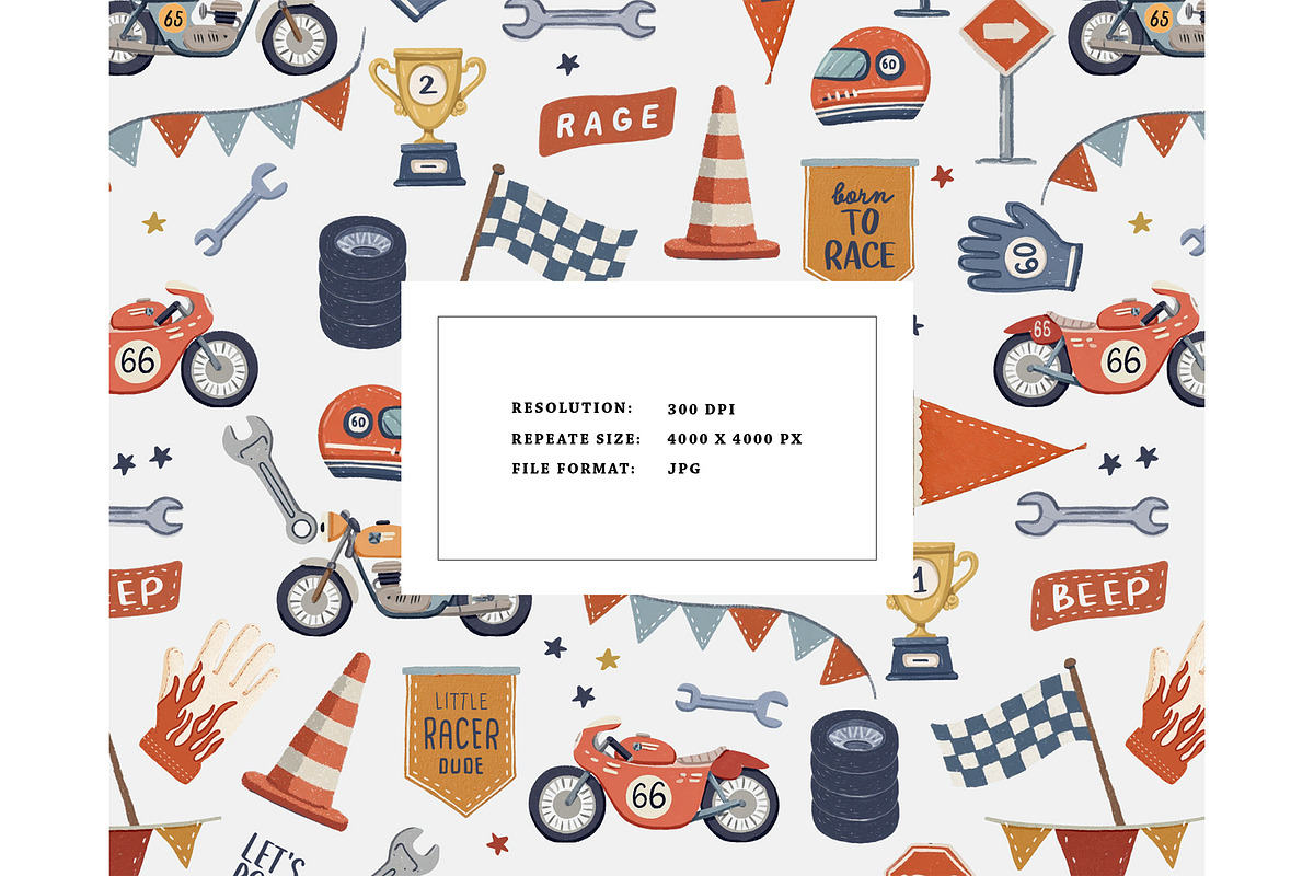 Motorbike racing pattern driver car, a Pattern Graphic by Milatoo (Photo 3 of 3)