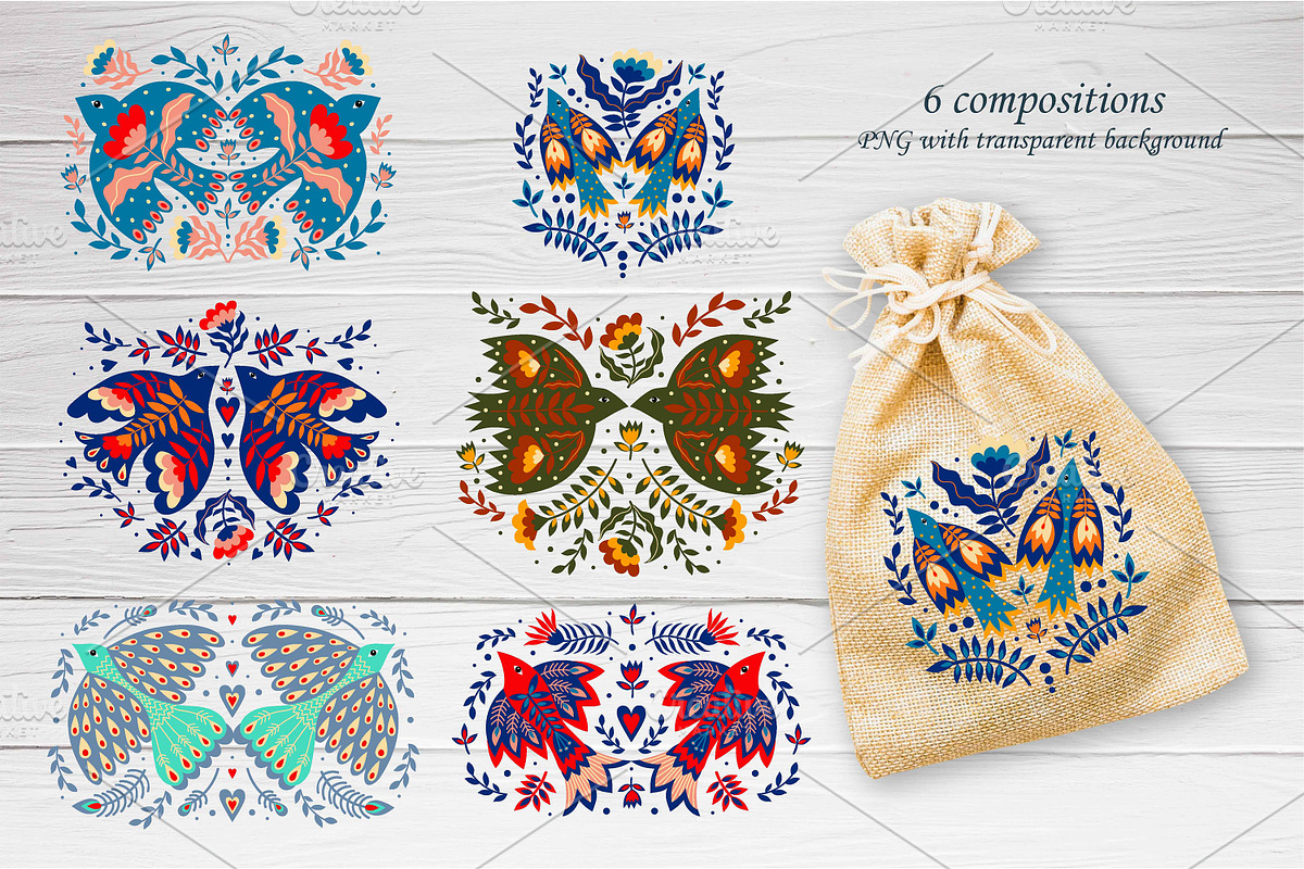 Folk Art Birds and Flowers., an Animal Illustration by Kira Konoshenko (Photo 5 of 9)