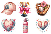 Retro Girly Baseball png Clipart, an Illustration by Watercolor design (Thumbnail 2 of 4)