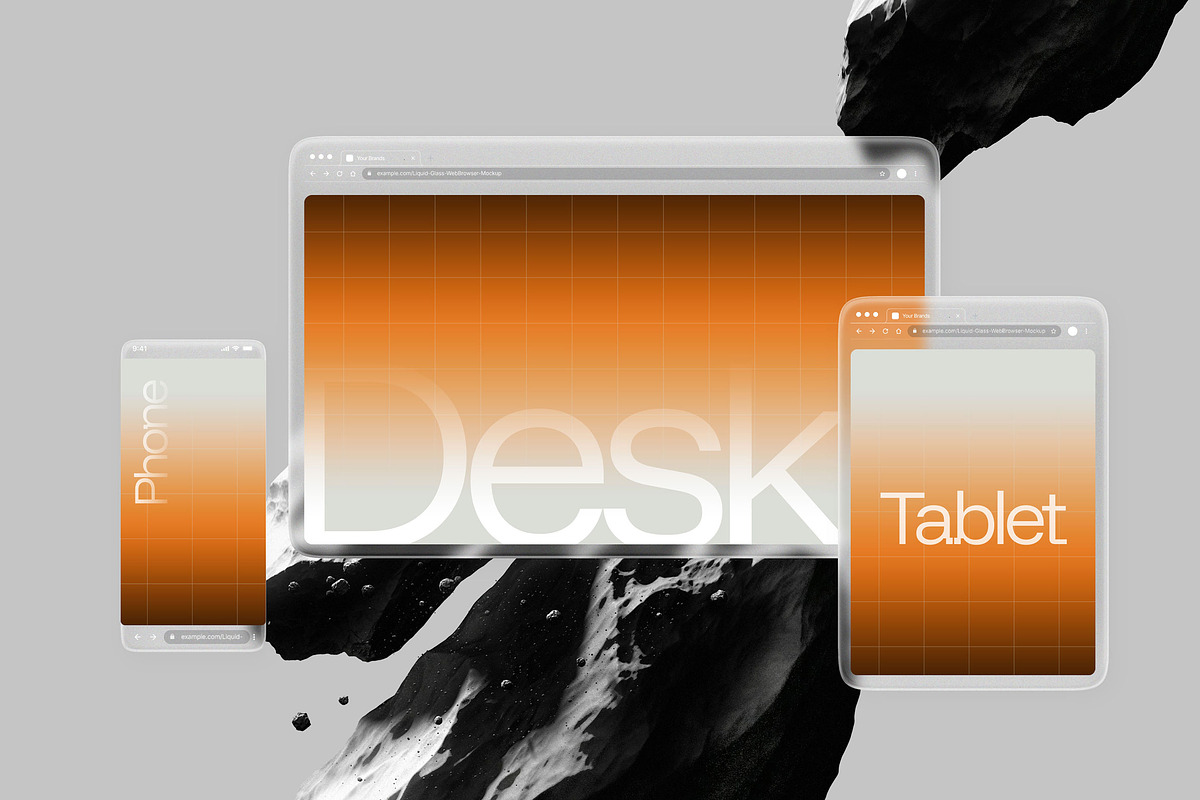 Liquid Glass Multi Device Mockup, a Device Mockup by fakhroo (Photo 1 of 3)