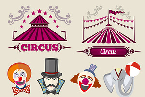 Vintage Hipster Circus Vector Set