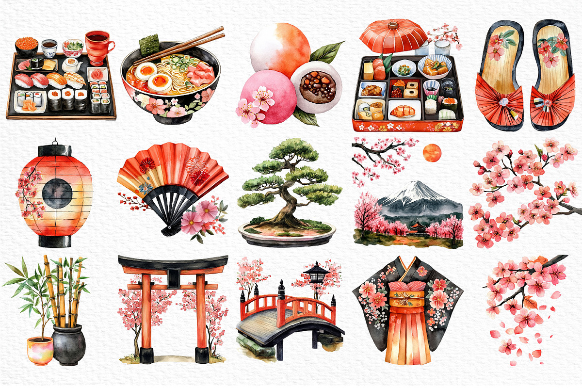 Watercolor Japan Clipart PNG, an Illustration by Craft Nest (Photo 6 of 12)