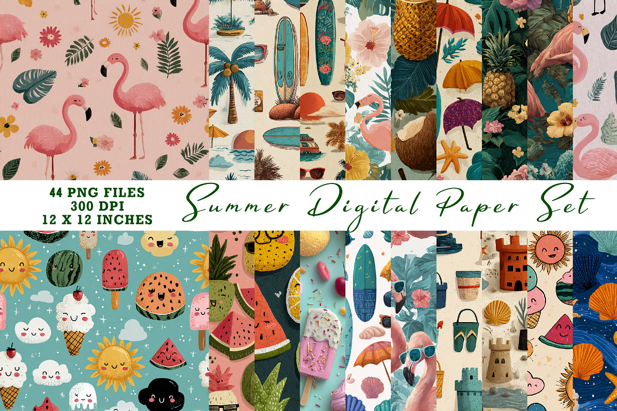 Summer Digital Paper Set, a Pattern Graphic by CreationArt (Photo 1 of 7)