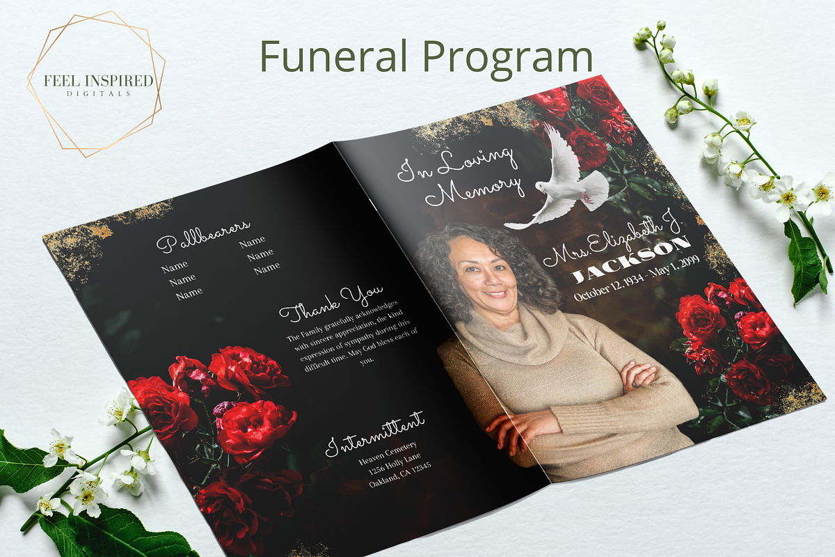 Funeral Program w/ Red Flowers, a Brochure Template by Feel Inspired Digitals (Photo 2 of 5)