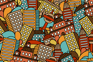 Town Seamless Patterns With Houses.