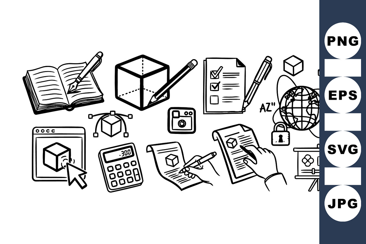 Hand Drawn Office Supplies Set, an Illustration by designvectx (Photo 1 of 3)