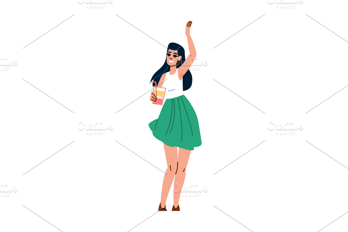 Young woman dancing and drinking, a Food Illustration by pikepicture