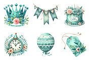 Vintage Soft Teal Birthday Clipart, an Illustration by SinaCreation (Thumbnail 4 of 5)