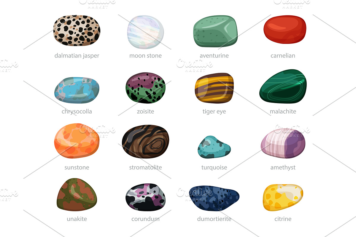 Colorful mineral stones collection, an Illustration by Stock-Smart-Start