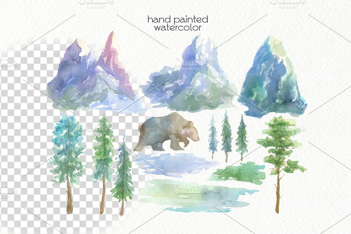 Watercolor Mountains Clipart, an Animal Illustration by OllyKo Art (Photo 3 of 9)