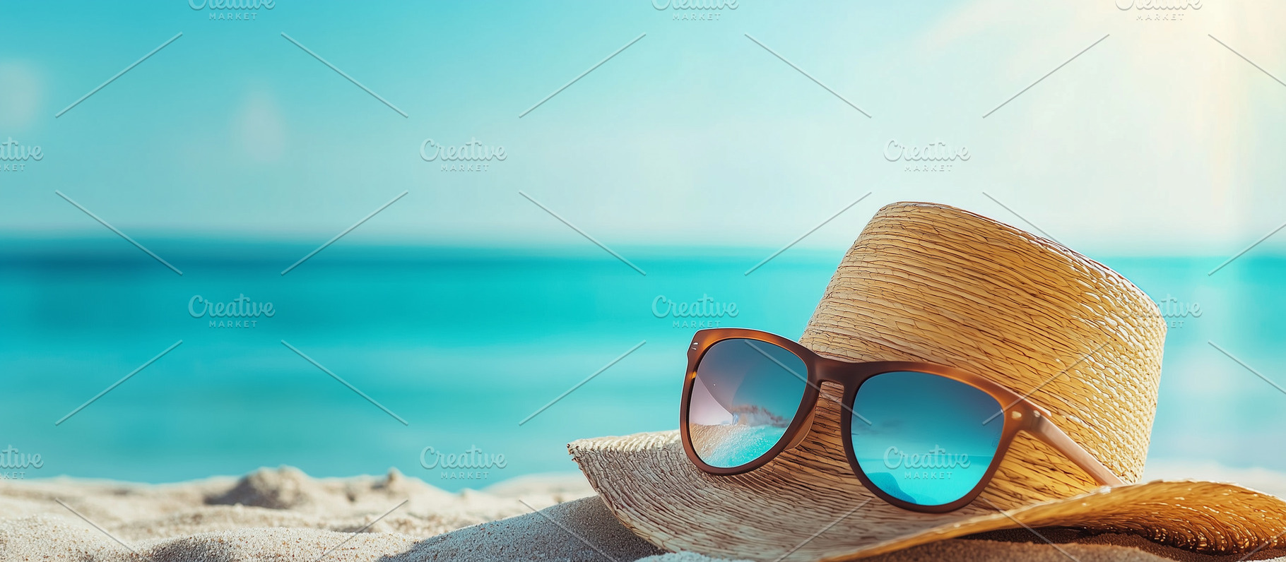 Straw hat and sunglasses on beach, a Nature Photo by MistyDay
