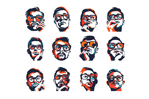 Thoughtful nerd avatars vector set, a Person Illustration by Stock-Smart-Start