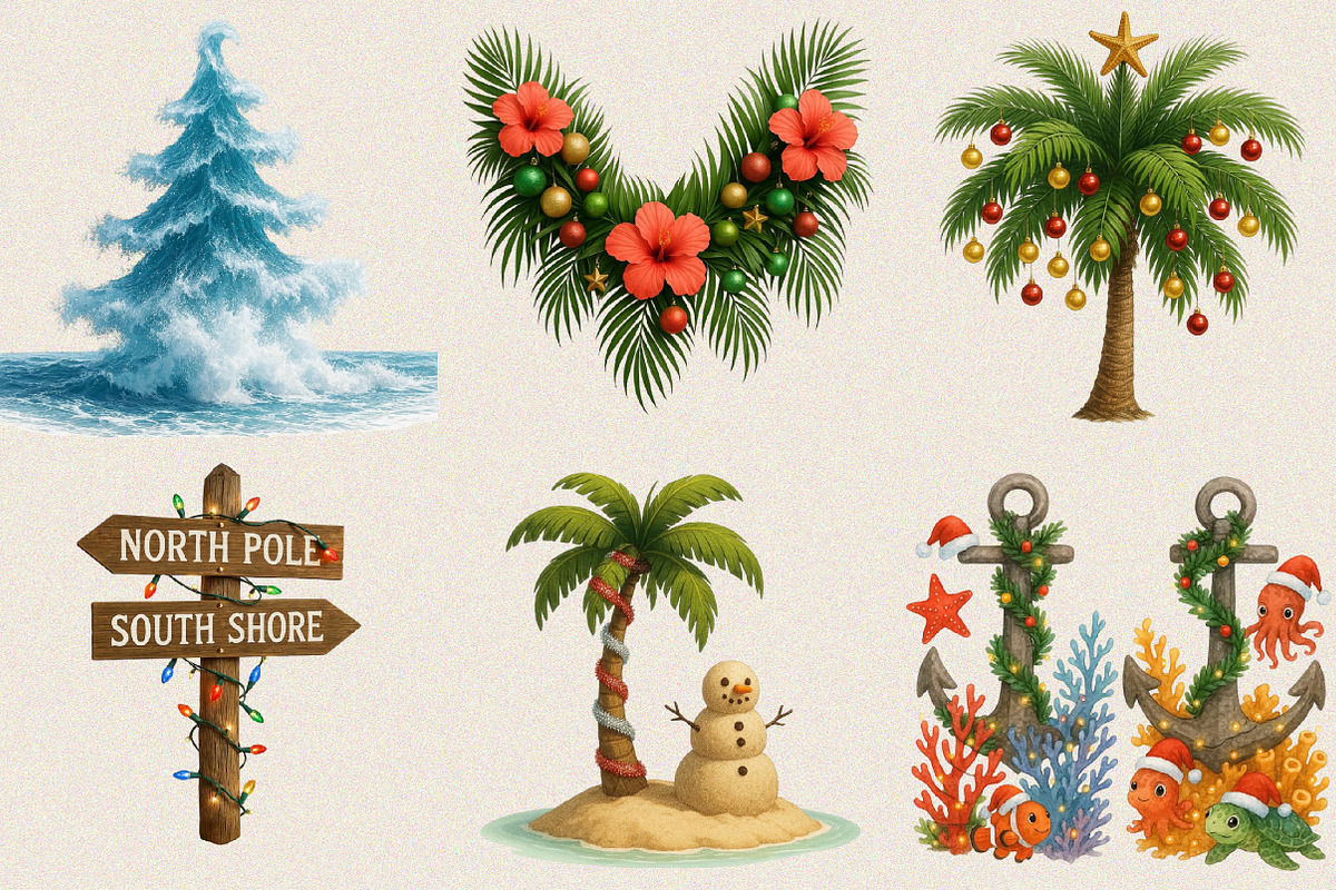 Watercolor Beach & Christmas Clipart, an Illustration by SVGArt (Photo 7 of 7)