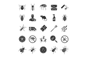 Pest control glyph icons set