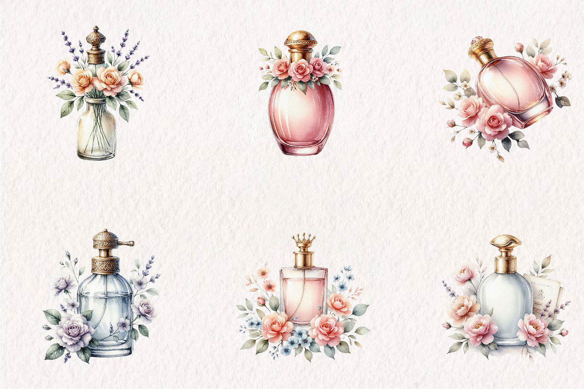 Vintage Perfume Bottles Watercolor, a Seasonal Illustration by CreationArt (Photo 4 of 8)
