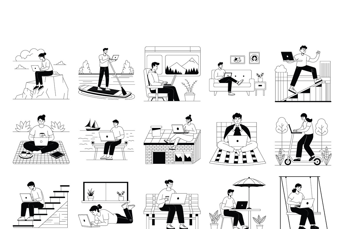 Remote Work Vector Illustrations AI, an Illustration by Vector Portal (Photo 4 of 8)