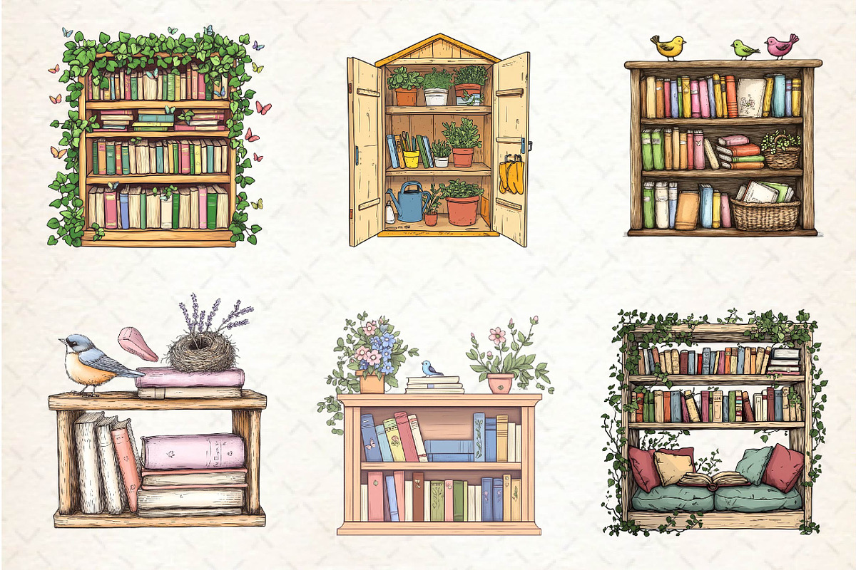 Spring Bookshelves Clipart, an Illustration by Dream Creation (Photo 2 of 6)