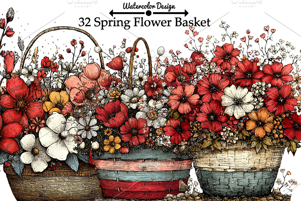 Spring Flower Basket Clipart, an Illustration by Watercolor design (Photo 1 of 6)