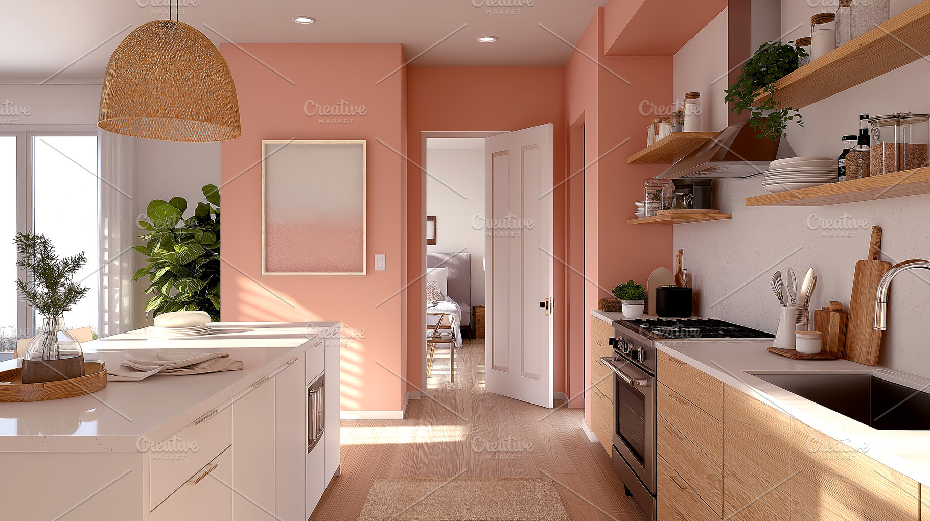 Kitchen with Warm Tones and Natural, an Architecture Photo by Ocean Digital Art
