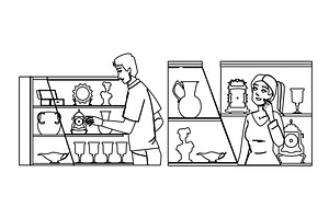 curios antique shop vector, a Person Illustration by pikepicture