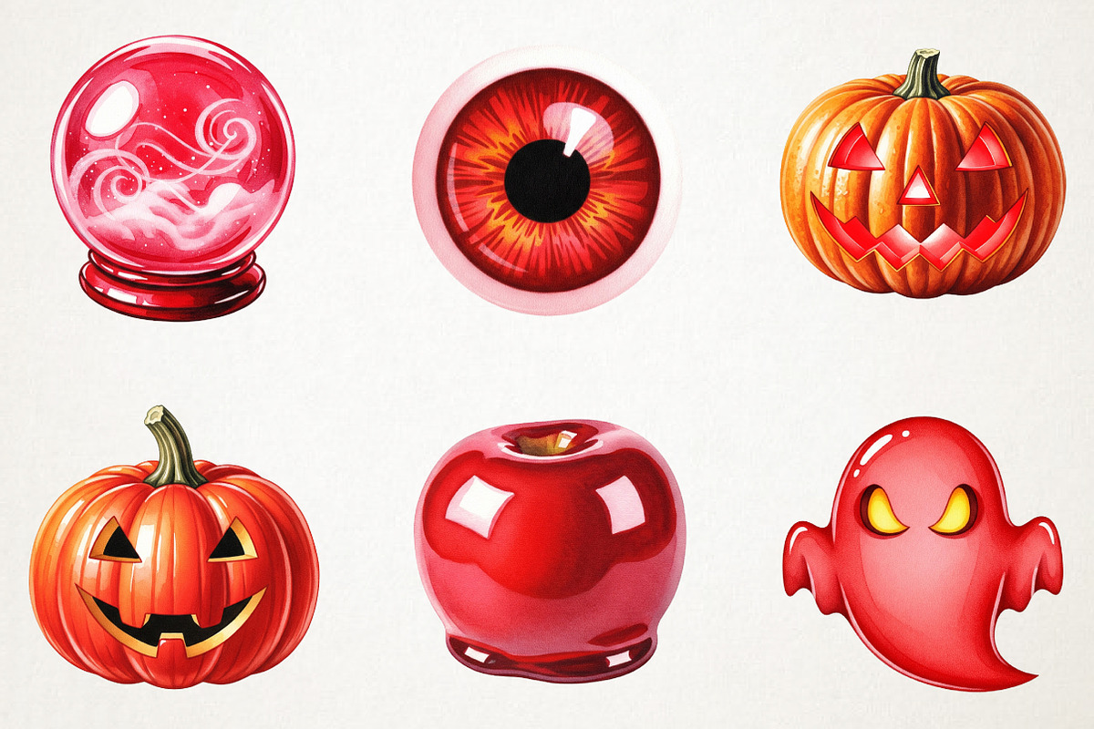 Red Halloween Watercolor Clipart, an Illustration by RobertsArt (Photo 6 of 7)