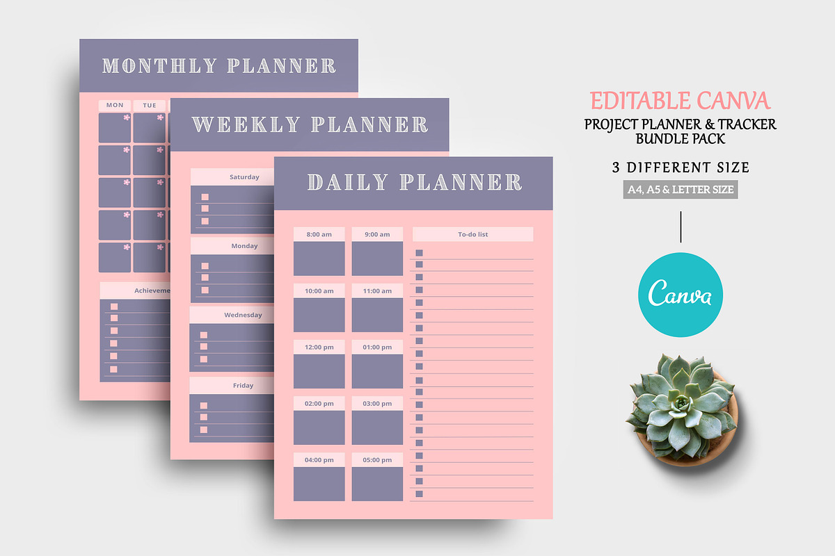 Canva Daily Weekly Monthly Planner, a Stationery Template by Ultimate Template Shop (Photo 1 of 5)