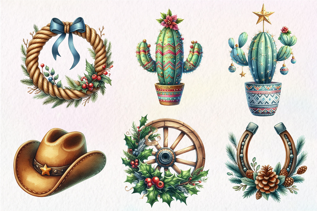 Western Cowboy Christmas Clipart, an Illustration by Dream Creation (Photo 3 of 7)