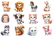 Watercolor Cute Animals Clipart,, an Illustration by Designworld (Thumbnail 3 of 5)