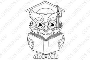 Wise Owl Cartoon Old Teacher Reading, an Education Illustration by Christos Georghiou