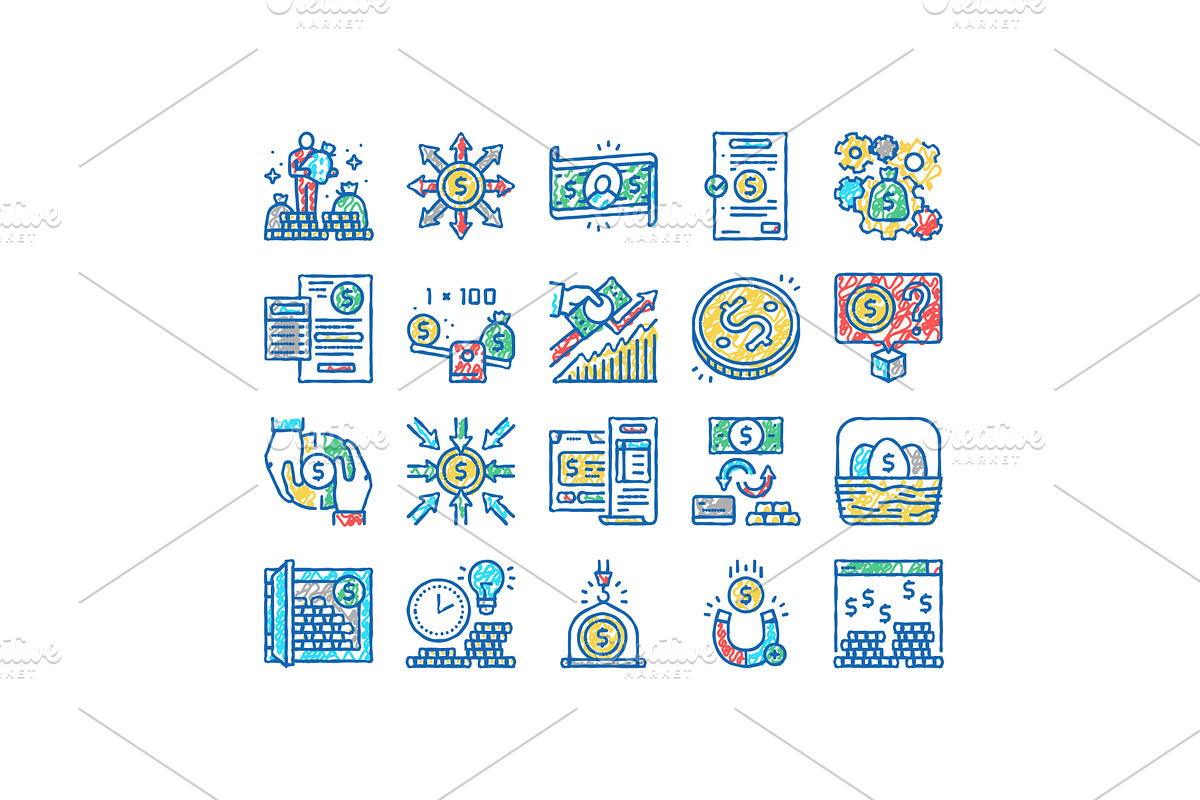 Wealth Finance Capital set Icons, an Object Illustration by pikepicture