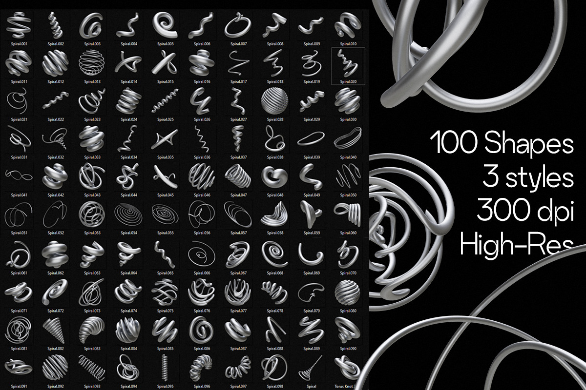 3D Chrome Spirals - Shapes & Object, an Object Graphic by saintricchi (Photo 3 of 7)