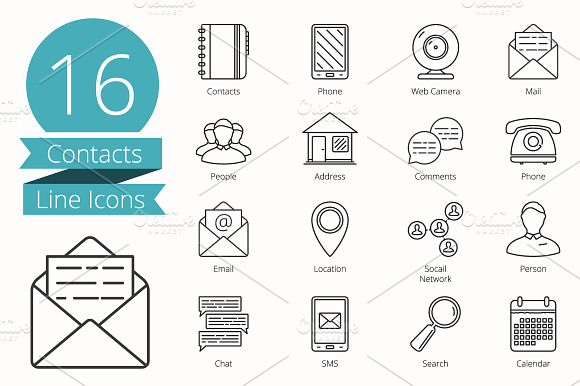 16 Contacts Line Icons