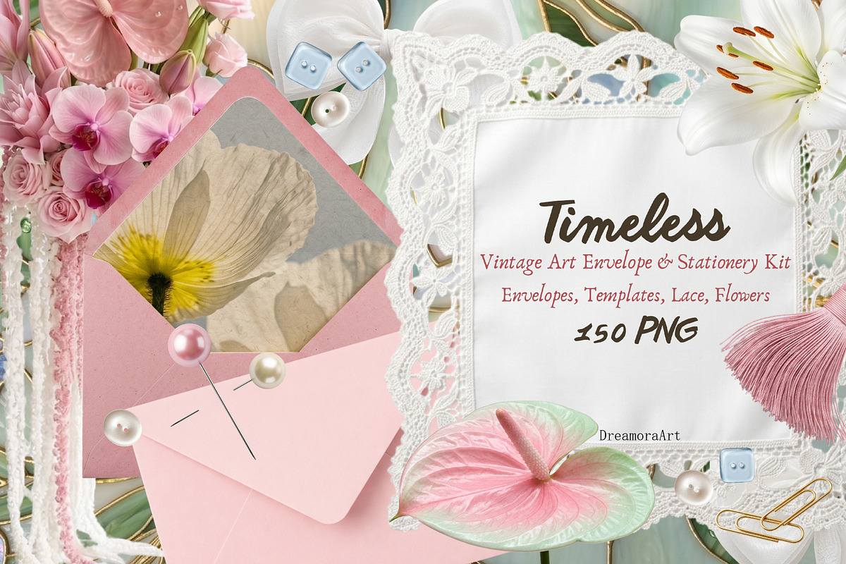 Vintage Art Envelopes, Lace & Floral, an Object Graphic by DreamoraArt (Photo 1 of 11)