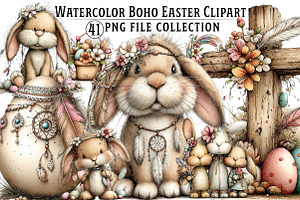 Boho Easter Watercolor Clipart, an Illustration by Dream Creation