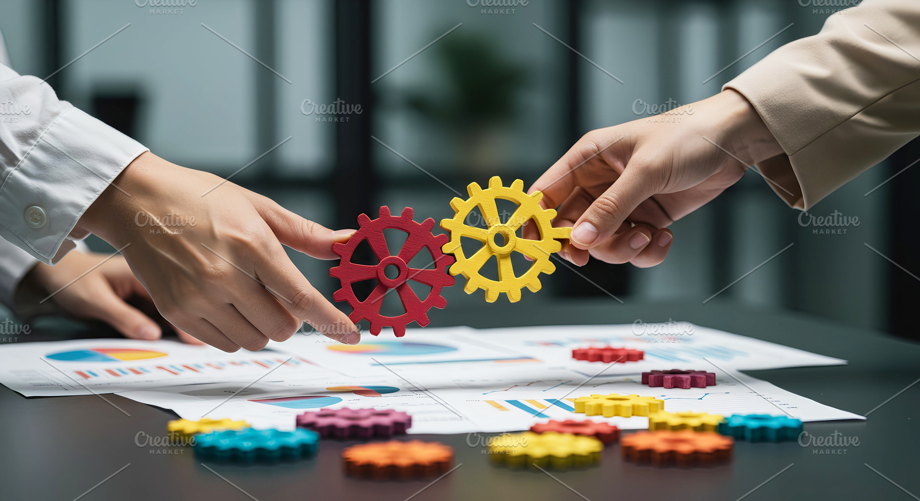 Business Team Connecting Gears Over, a Business Photo by Stock Shape