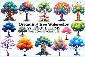 Dreaming Tree Watercolor Clipart, an Illustration by Craft Nest