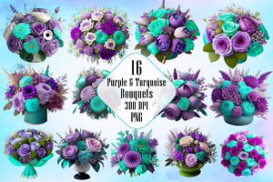 Purple And Turquoise Bouquets PNG