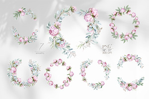 Pink Peonies And Eucalyptus Clipart