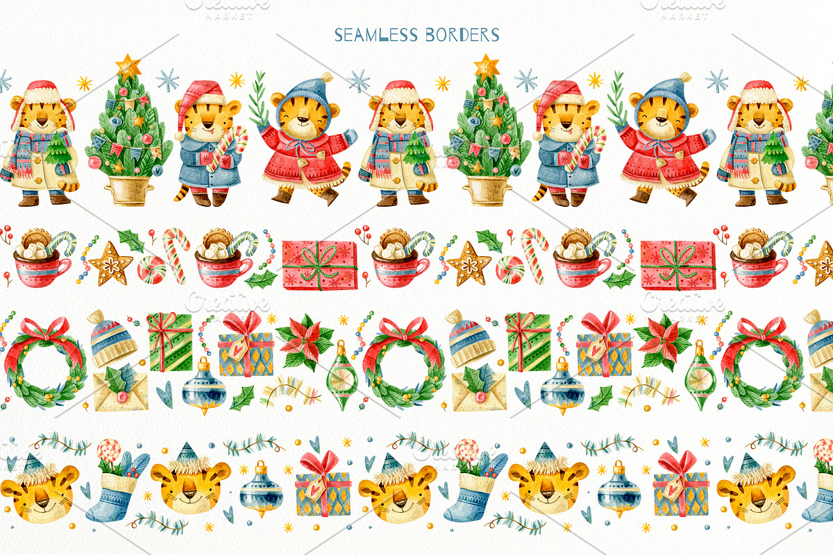 Christmas tigers. New Year cute set., an Animal Illustration by babenkoirusa (Photo 4 of 17)