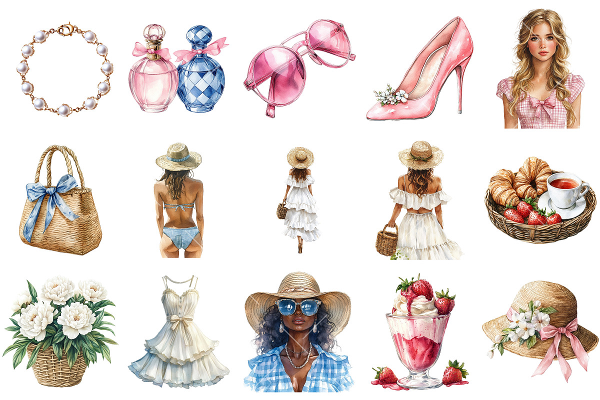 Watercolor Summer Chic Clipart, an Illustration by OK Design (Photo 3 of 6)