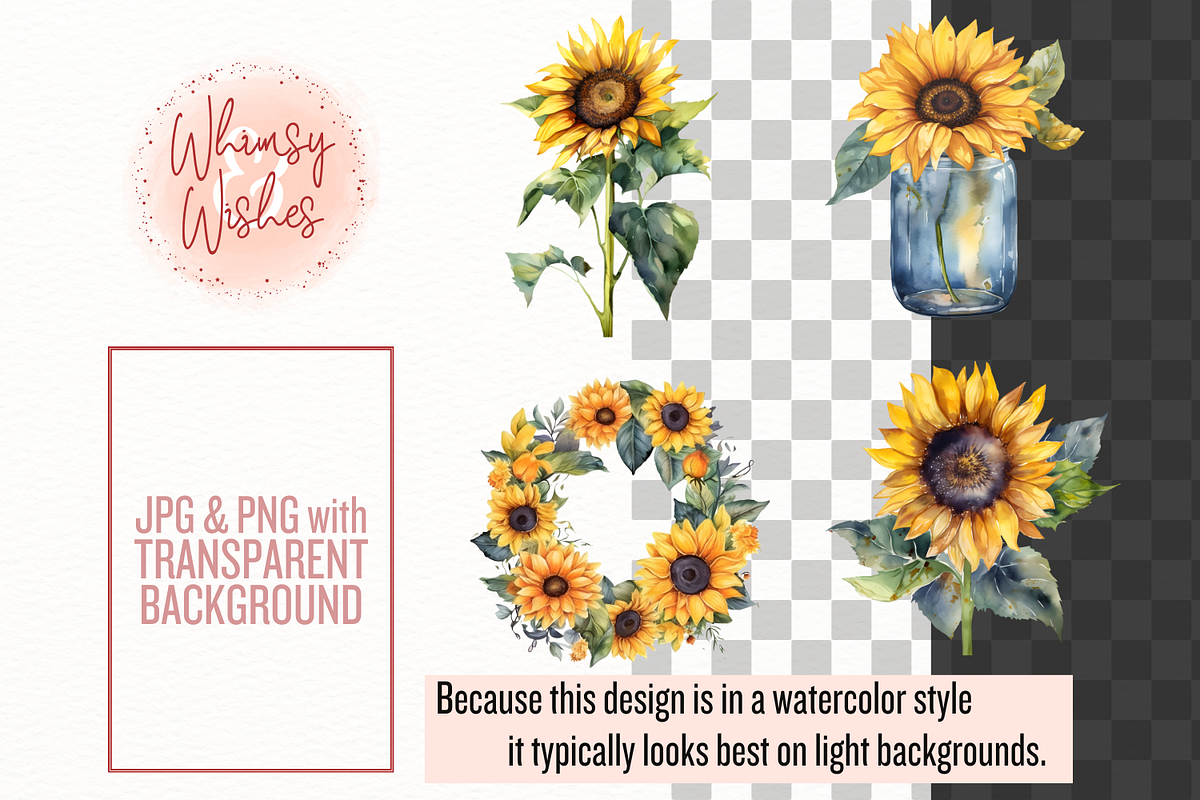 Watercolor Sunflowers Clip Art, a Decorative Illustration by Whimsy & Wishes (Photo 3 of 5)