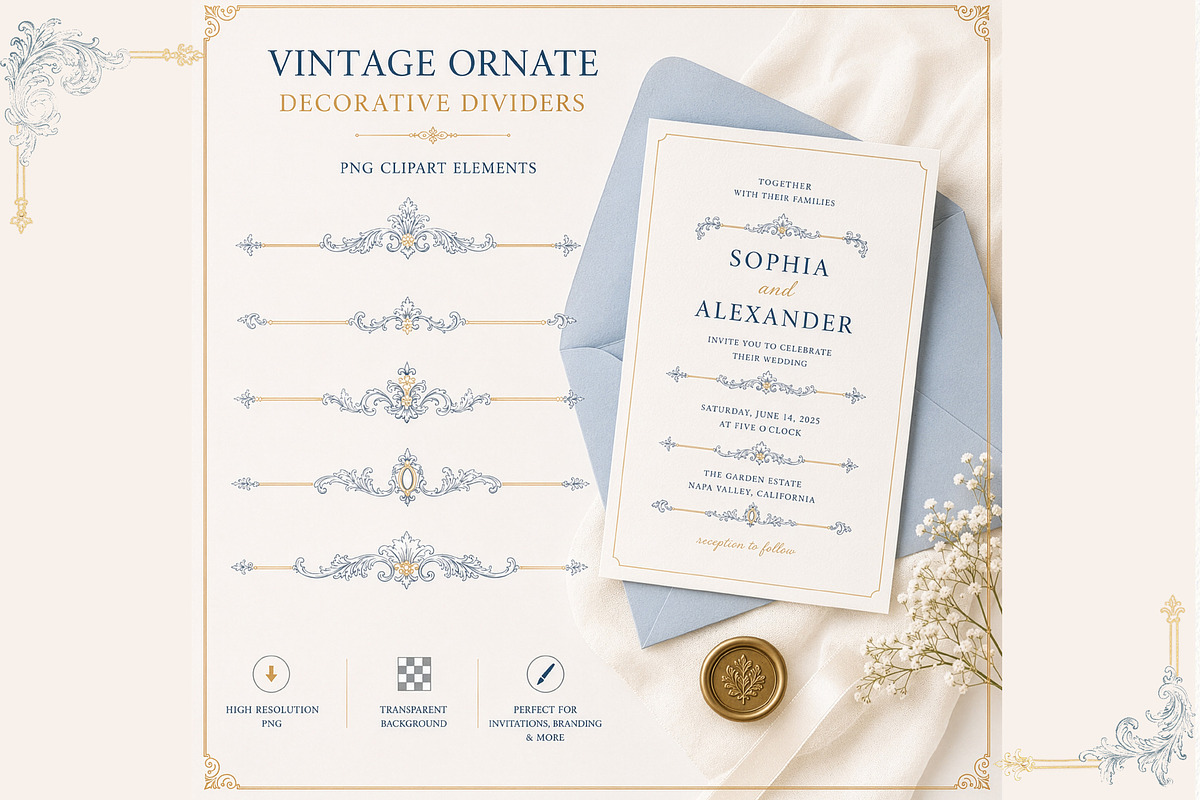Blue&Gold Baroque Wedding Set, a Decorative Illustration by AlenaVlasko stock Market (Photo 7 of 9)