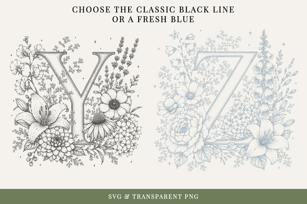 Floral Alphabet Botanical Line Art, a Decorative Illustration by AW Studios (Photo 5 of 6)