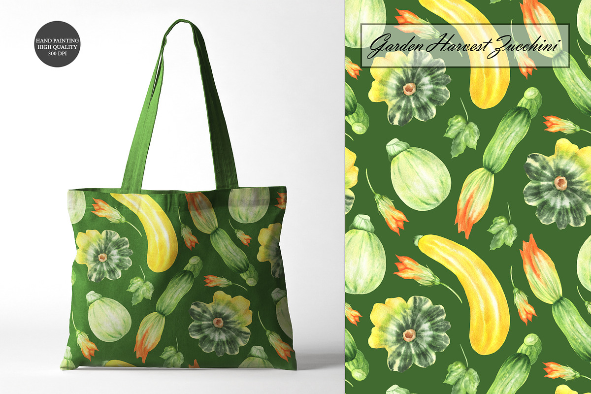 Watercolor Zucchini Seamless Pattern, a Food Illustration by OlDm_Shop (Photo 4 of 10)
