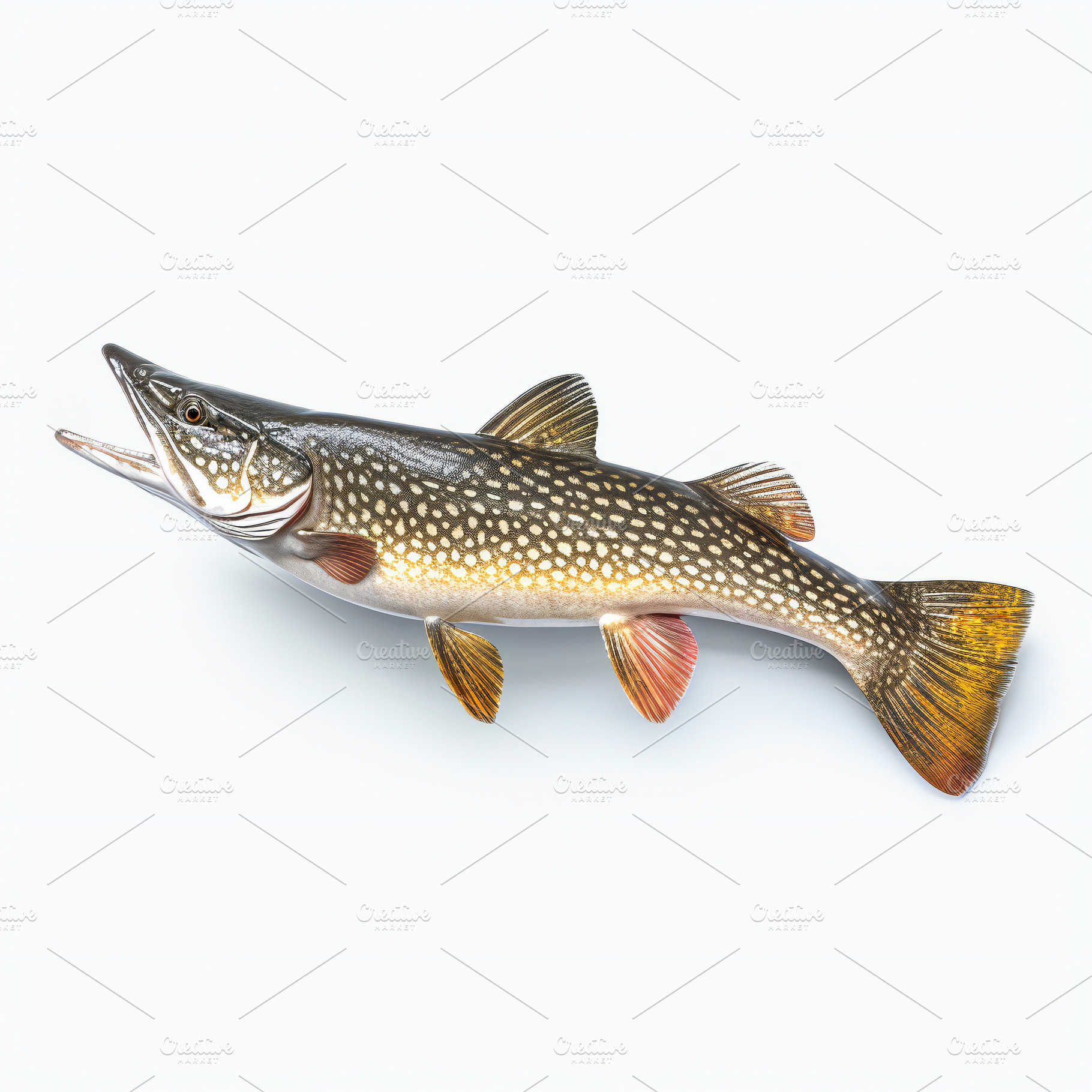 Northern pike fish on white background., a Photo by Grafvision photography