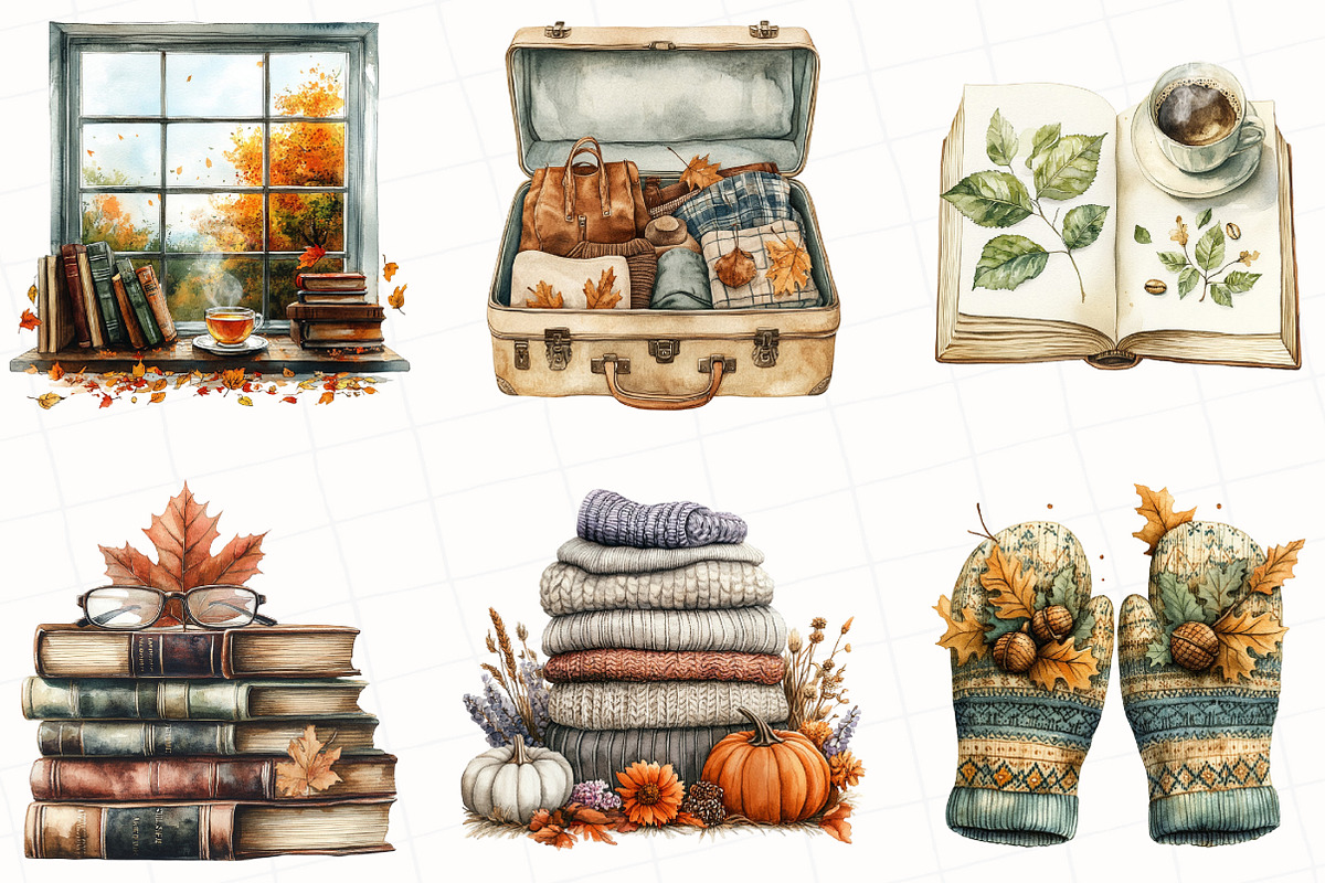 Watercolor Cozy Autumn Clipart, an Illustration by OK Design (Photo 3 of 5)